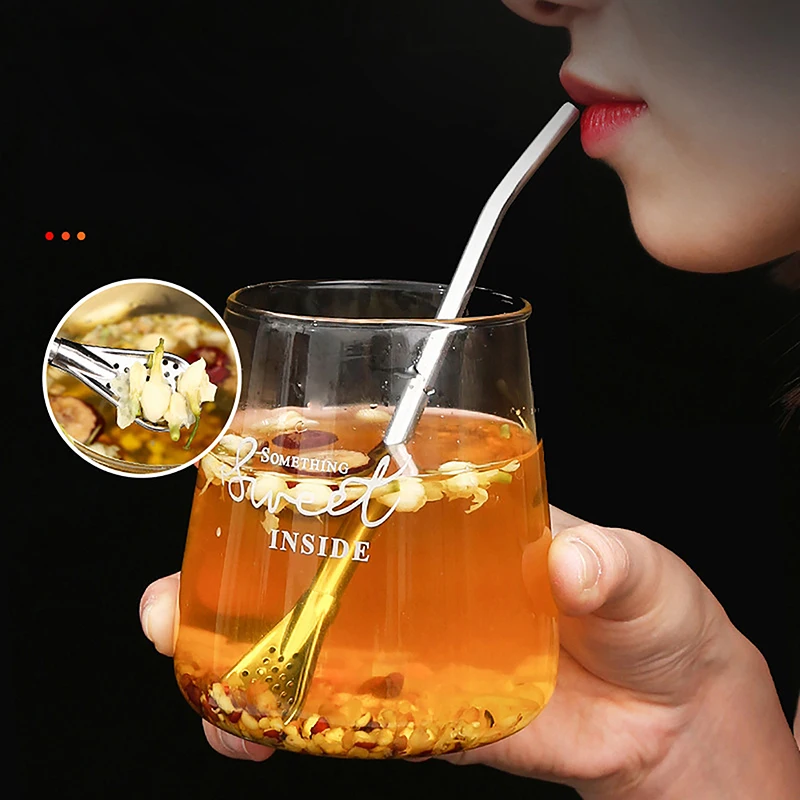 2In1 18*2cm Teaspoon Straw Stainless Steel Reusable Straw Cocktail Stirring Spoon Stick Milk Coffee Stirring Tool Straw Spoon