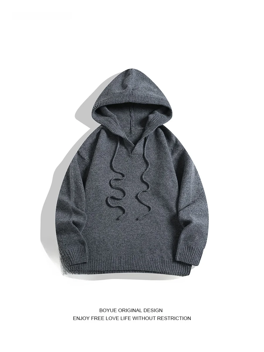 

BOYUE Pure Color Lazy Sle Hoodie Knitted Sweater Heavyweight Retro High Street Oversize ex Winter Casual Faion