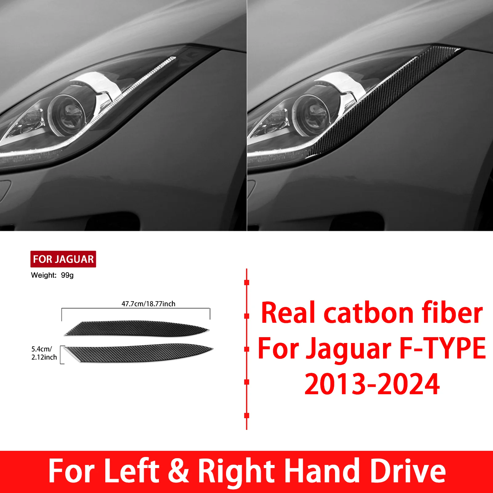 For Jaguar F-Type 2013-2024 Front Headlight Eyelid Eyebrow Sticker Decal Exterior Anti-Scratch Styling Refit 2Pcs