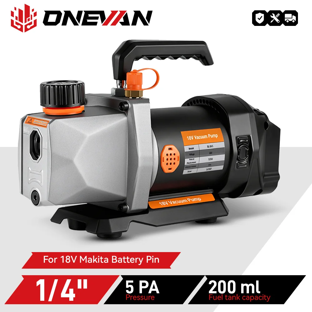 ONEVAN 7CFM 1/2HP 무선 진공 펌프 5PA 1/4 공기 흡입구 냉장고 에어컨 진공 마키타 18v 배터리 용, 충전식 배터리 구동, 공기 상태 표시등, 건전지 미포함