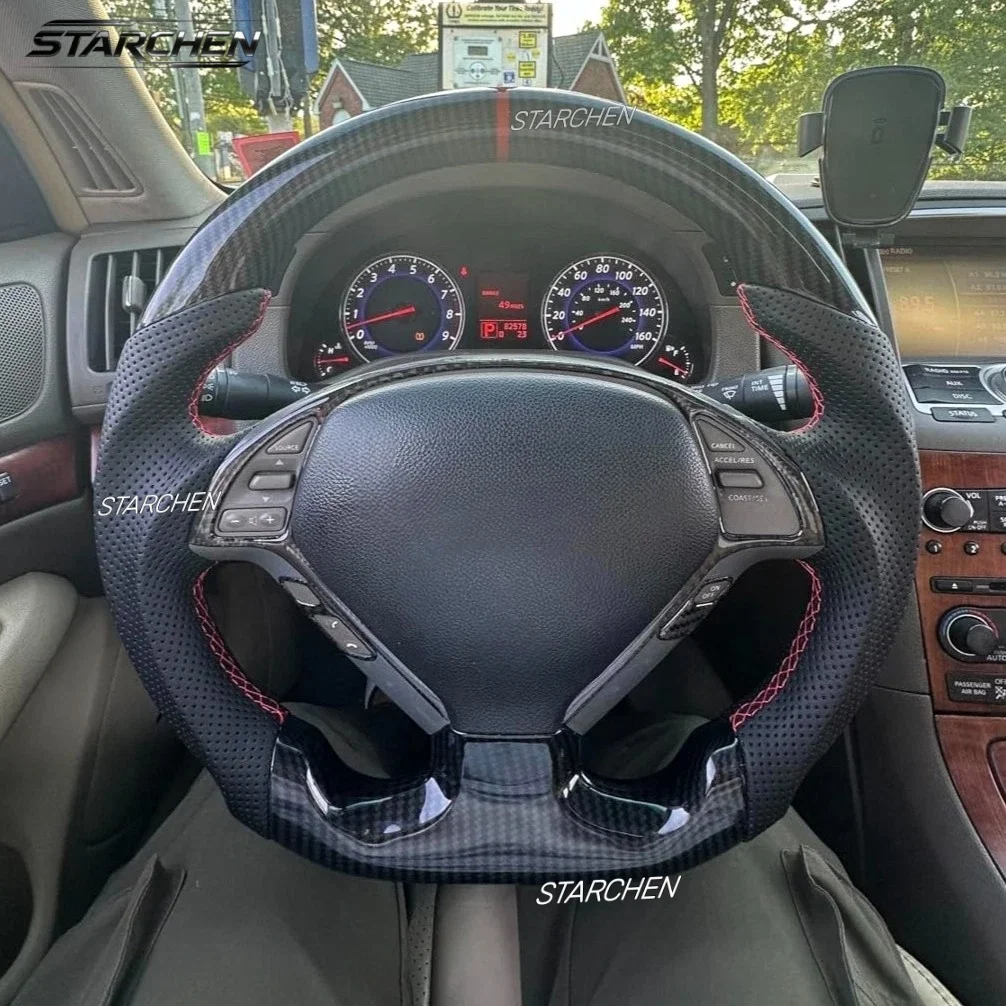 Hydro Dip Carbon Fiber Steering Wheel for Infiniti G37 G37x 2008-2013 (Also Fits G35 2007-2008) Red or Black Stitching