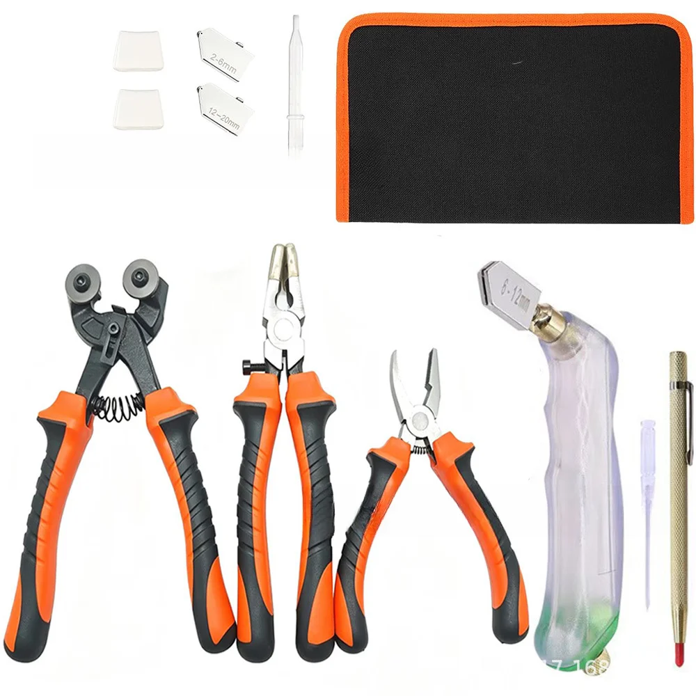 Cutting Pliers Bundle with Handheld Support and 3 Cutting Heads for Use in Glass for mosaic Layout and Adjustment Tasks