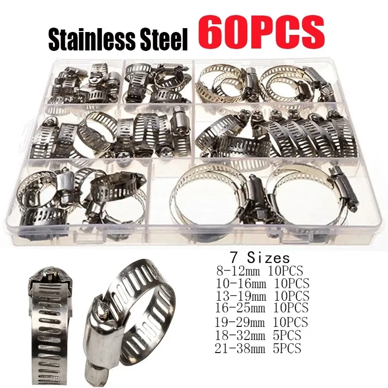 50/60/90pcs fascette stringitubo fascette stringitubo 8mm-44mm fascette stringitubo in acciaio inossidabile Set Clip per tubi automobilistici