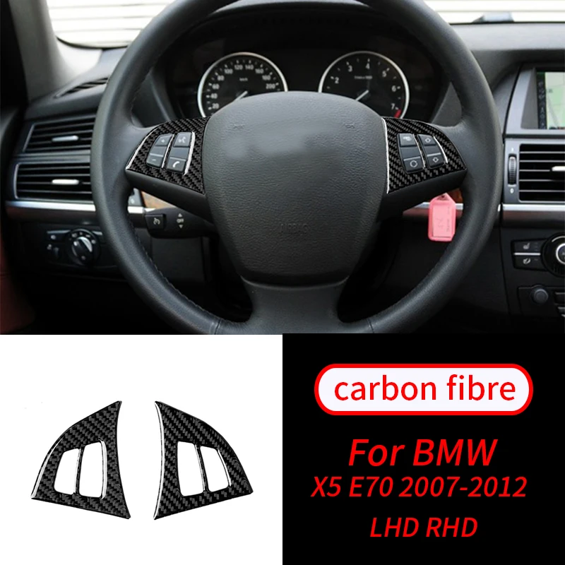 

For BMW X5 E70 2007-2012 2pcs Real Carbon Fiber Car Steering Wheel Button Cover Decoration Sticker Trim Car Interior Supplies