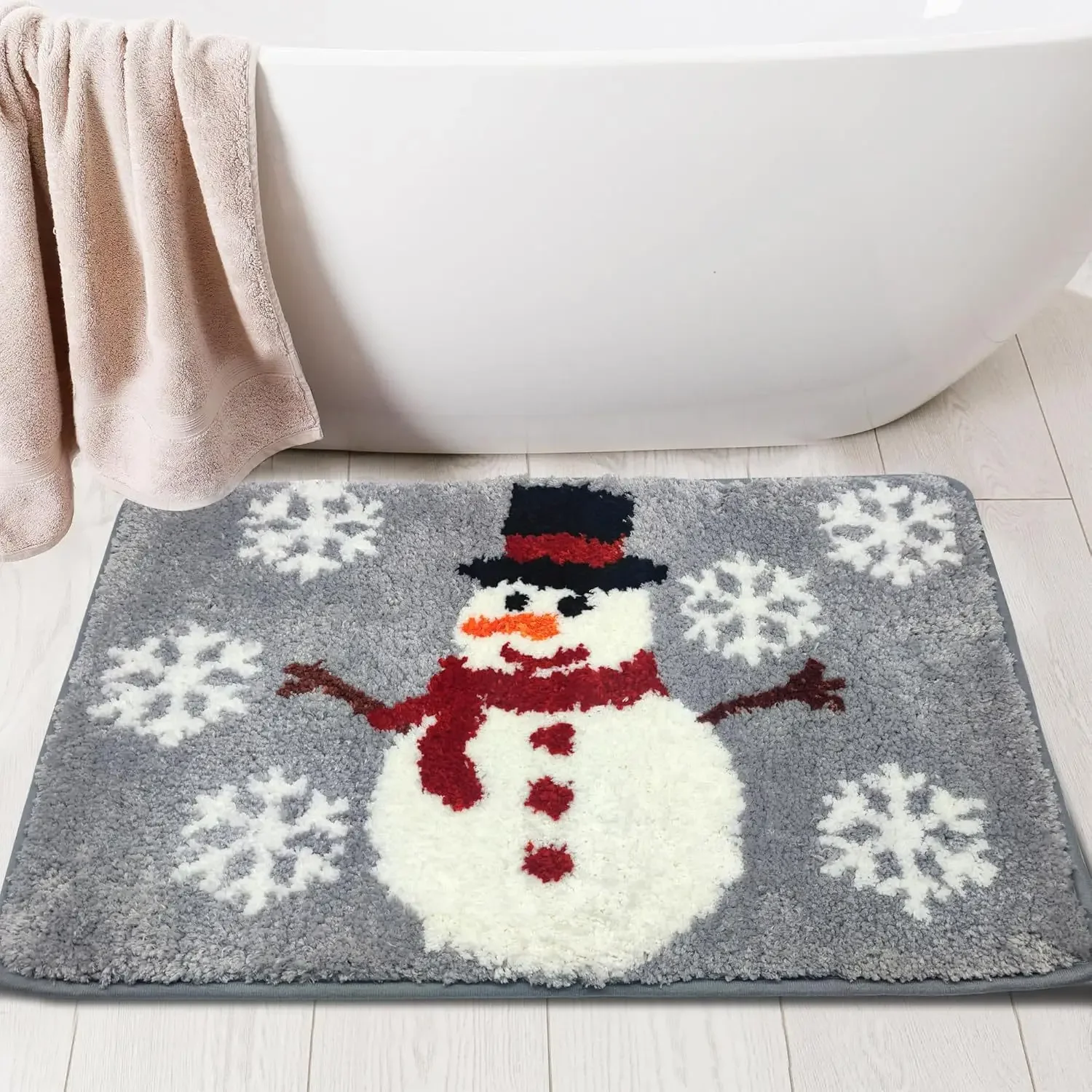 Cross-border Christmas cartoon imitation cashmere floor mat snowflake Santa Claus entry door mat