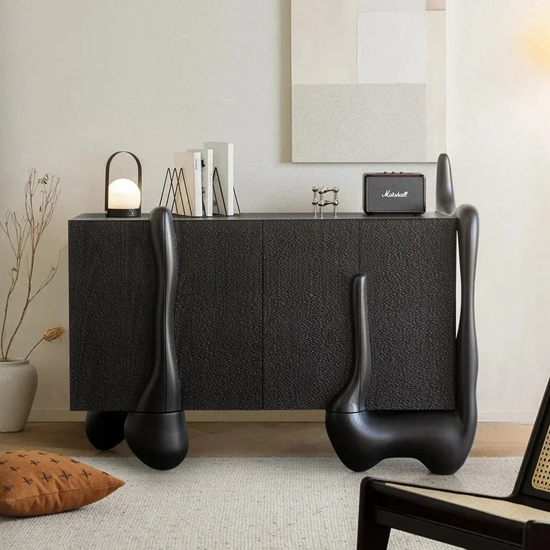 Nordic art wabi-sabi wind solid wood dining edge retro black design high-end locker