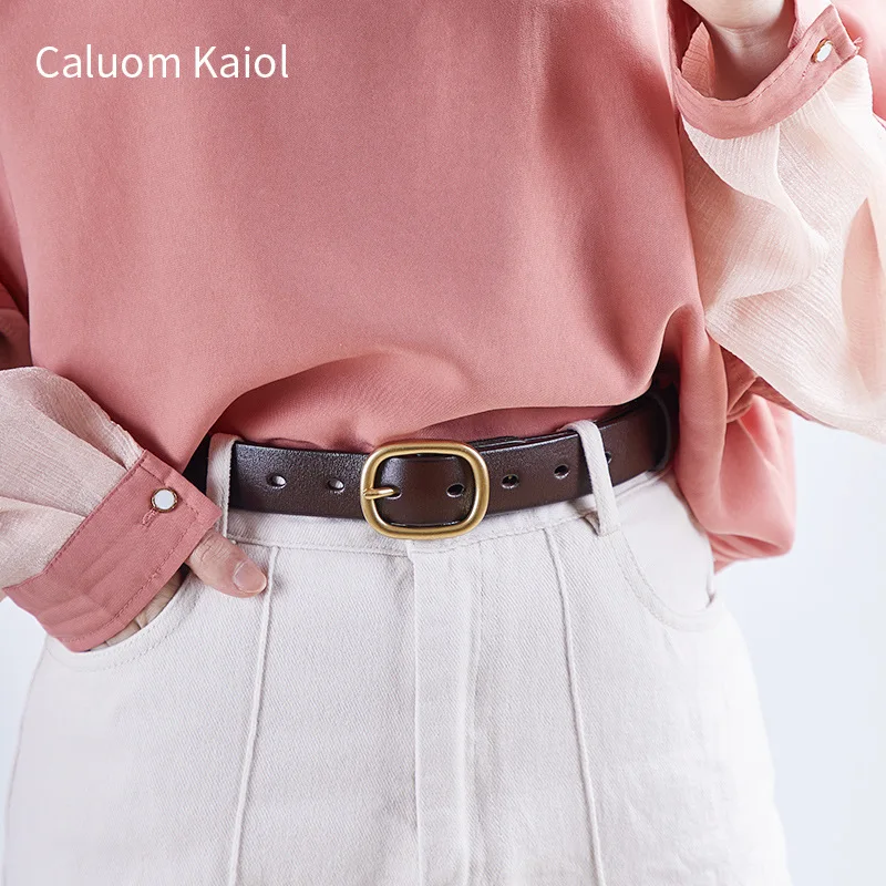 

Width 3.3cm Fashion Genuine Leather Women Belts Pure Copper Needle Buckle Ladies Cowhide Belt Retro Jeans Designer Belt New