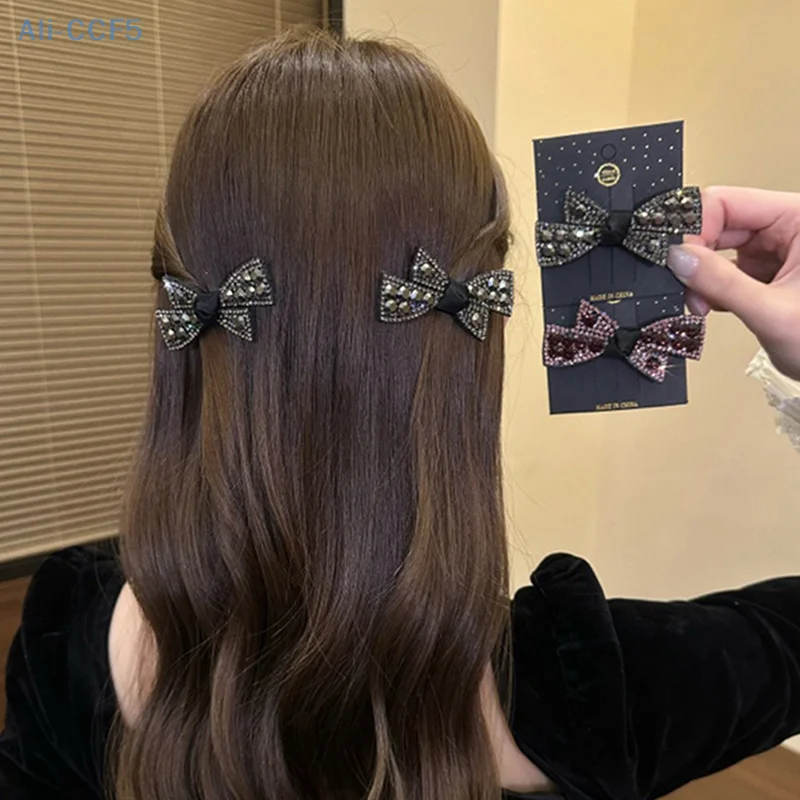 1pcs Rhinestone Bow Hair Clip Bangs Broken Hair Side Duckbill Clip Temperament Fashion Hair Accessories