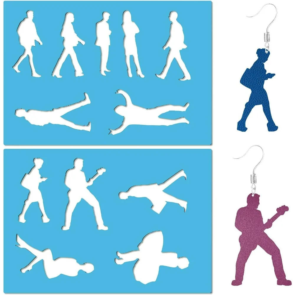2 Styles Human Figure Template Male Female Walking People Drawing Stencils Acrylic Lapidary Cutting Leather Jewelry Stencil