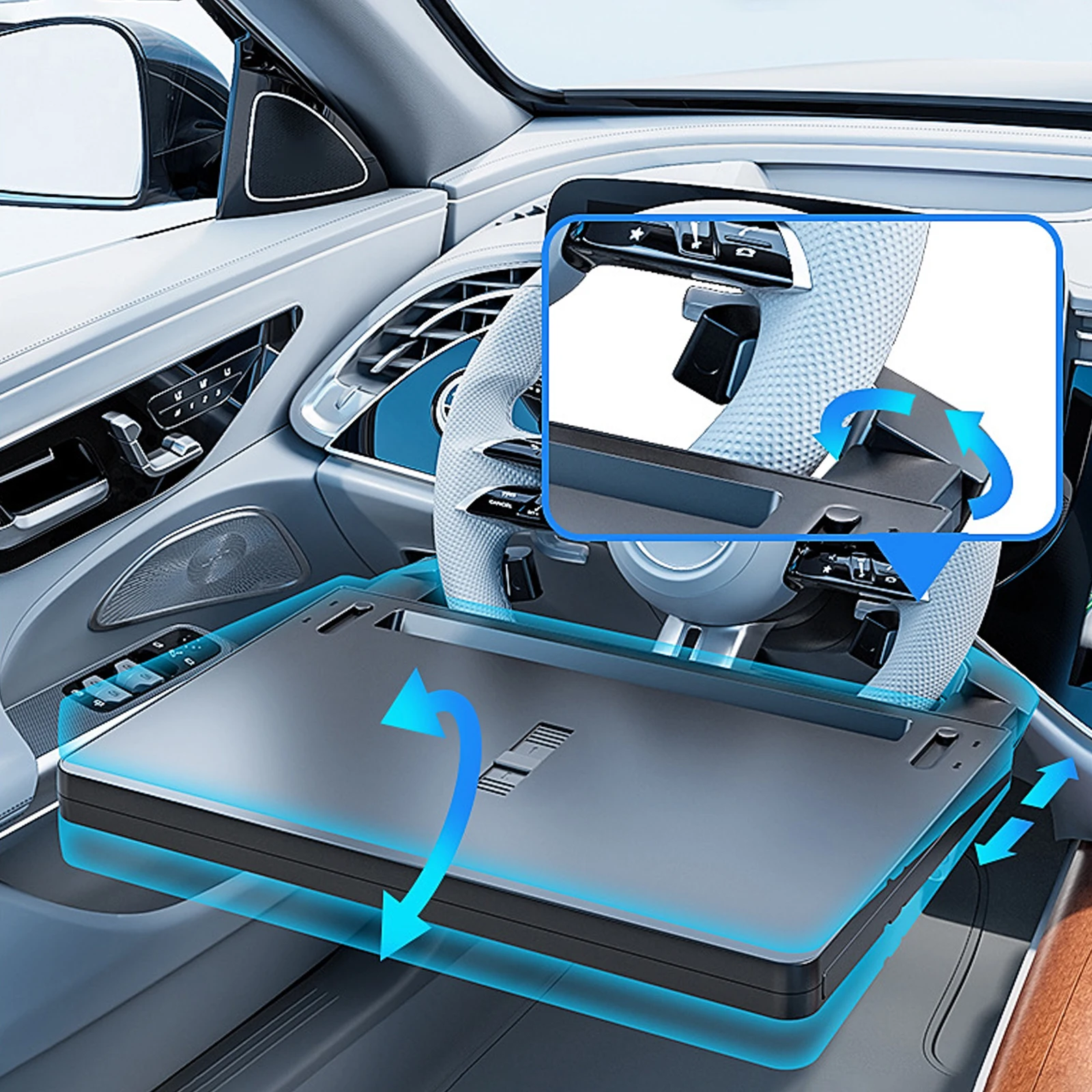 

Car Steering Wheel Desk with Dual Slide-Out Trays Food Table for Car Adjustable Laptop Tray for Laptop Eating Food Writing
