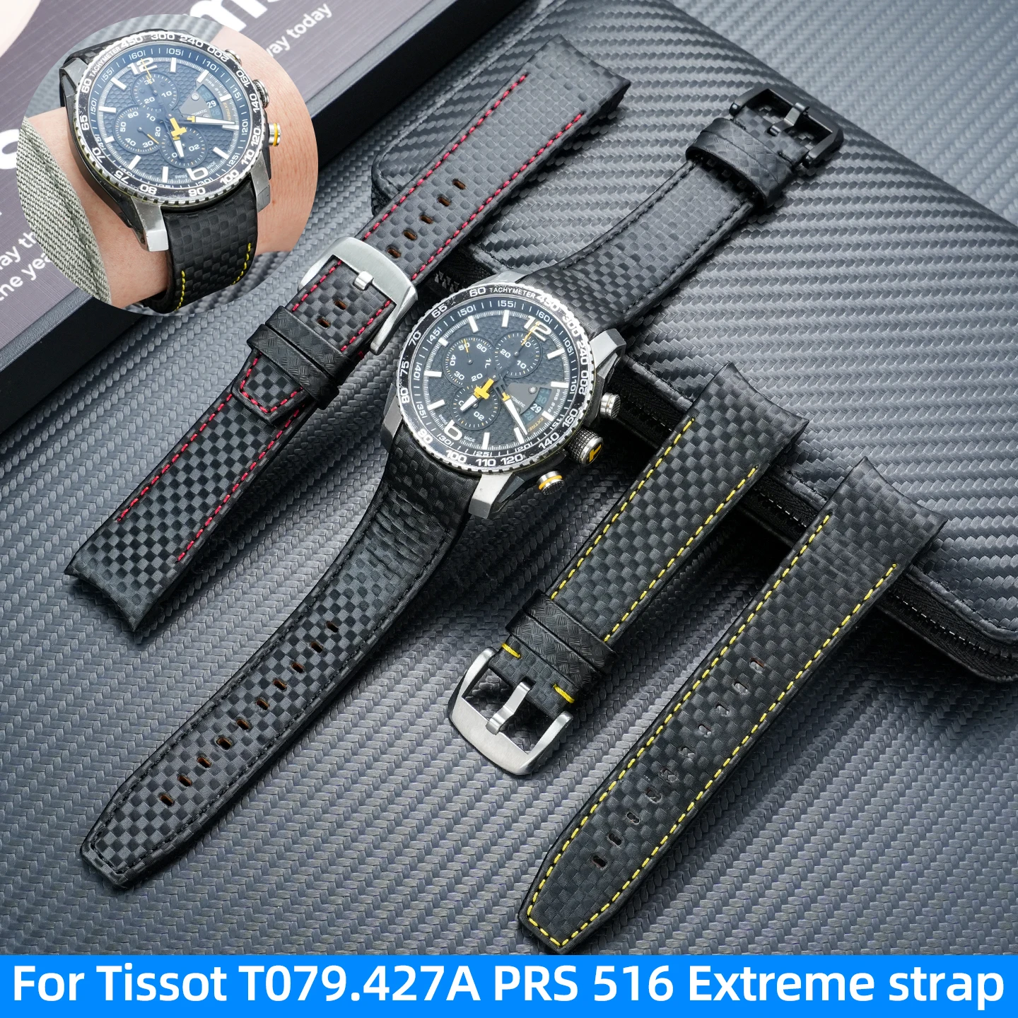 

Кожаный ремешок с изогнутым концом для Tissot T079.427A PRS 516 Extreme, 23 мм, с текстурой из углеродного волокна, замена ремешка для часов, аксессуары для часов