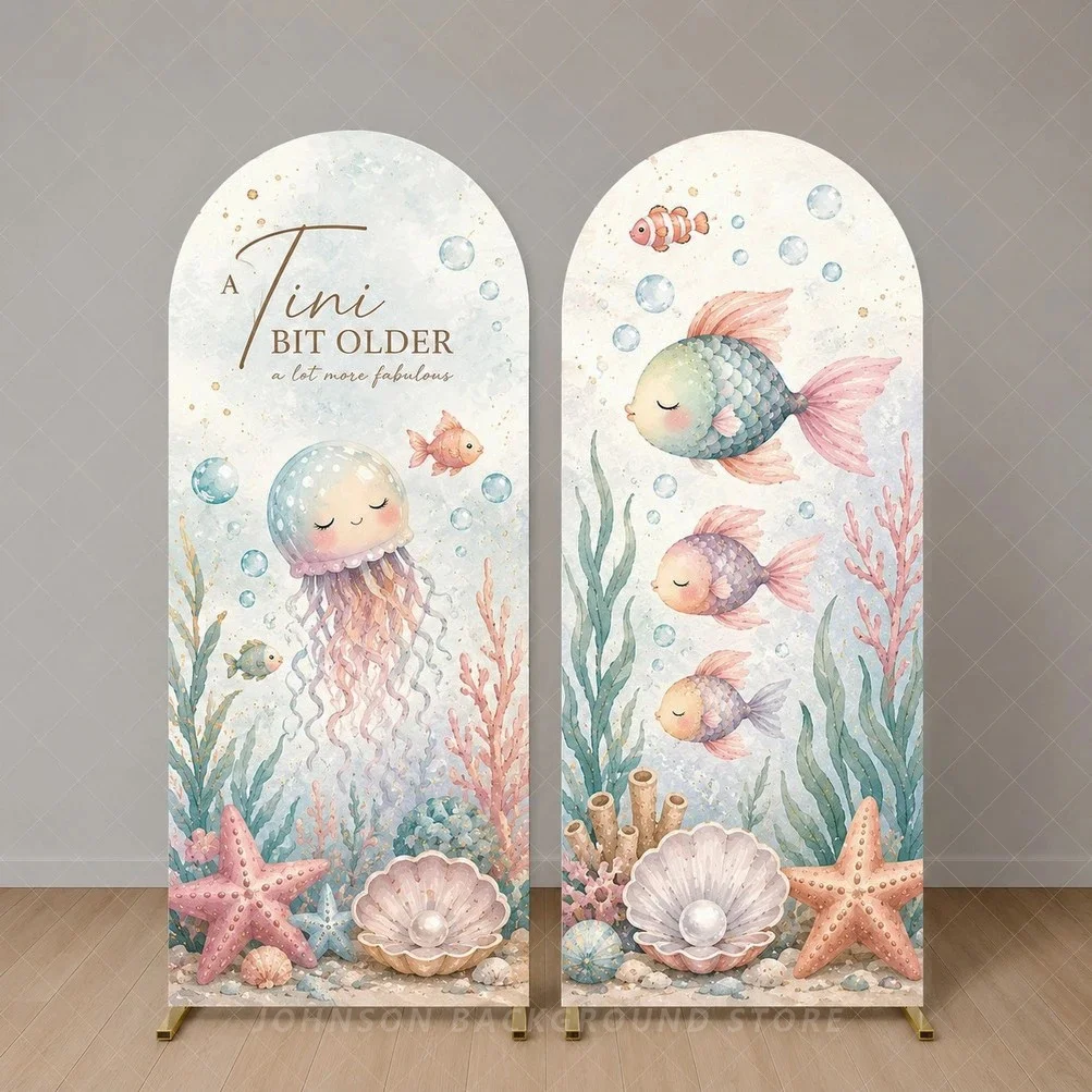 Pastel Under the Sea shell Birthday Arch Backdrop Cover Jellyfish Ocean Theme Party Decor, Mermaid Fish Baby Shower Arch Cover