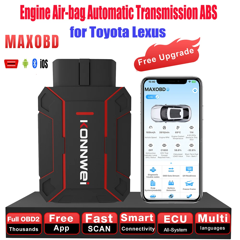 

Car All System Scanner for KONNWEI MAXOBD OBD2 Diagnostic Tool Code Read Engine Air-bag Automatic Transmission ABS for Toyota