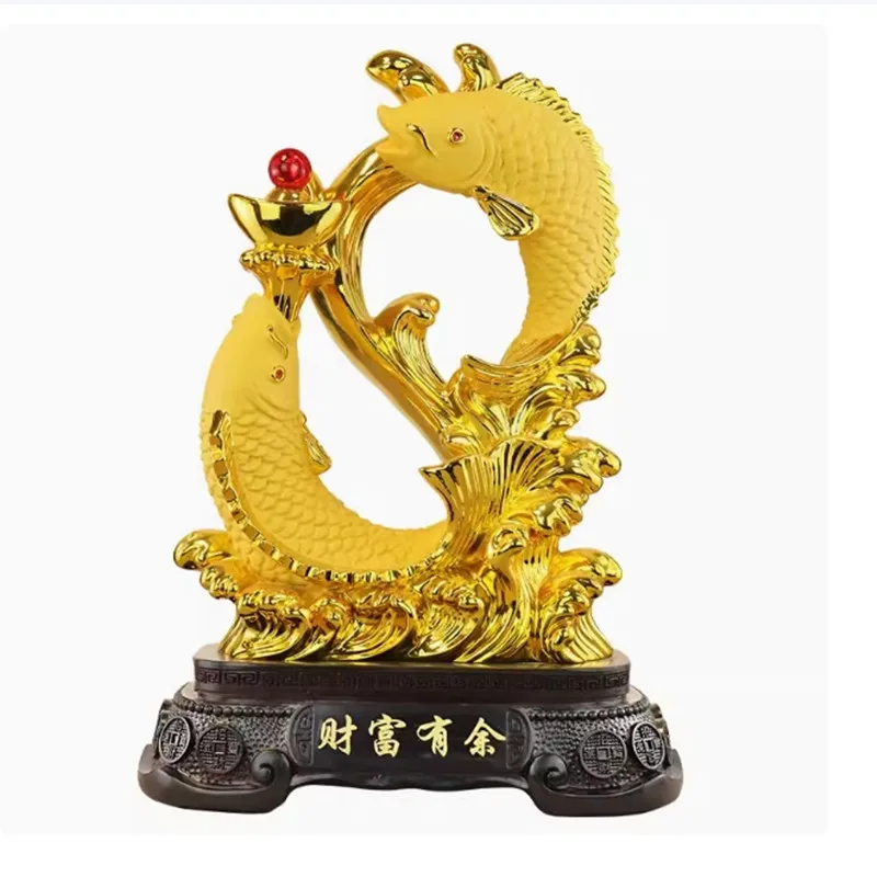 2025 New Resin Feng Shui Gold Gragon Fish Living Room TV Cabinet Arts and Crafts Hotel Office  Family Decorations Statue