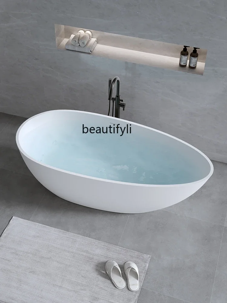 Artificial stone bathtub Freestanding household adult deep-soaking couple bathtub Goose egg bathtub