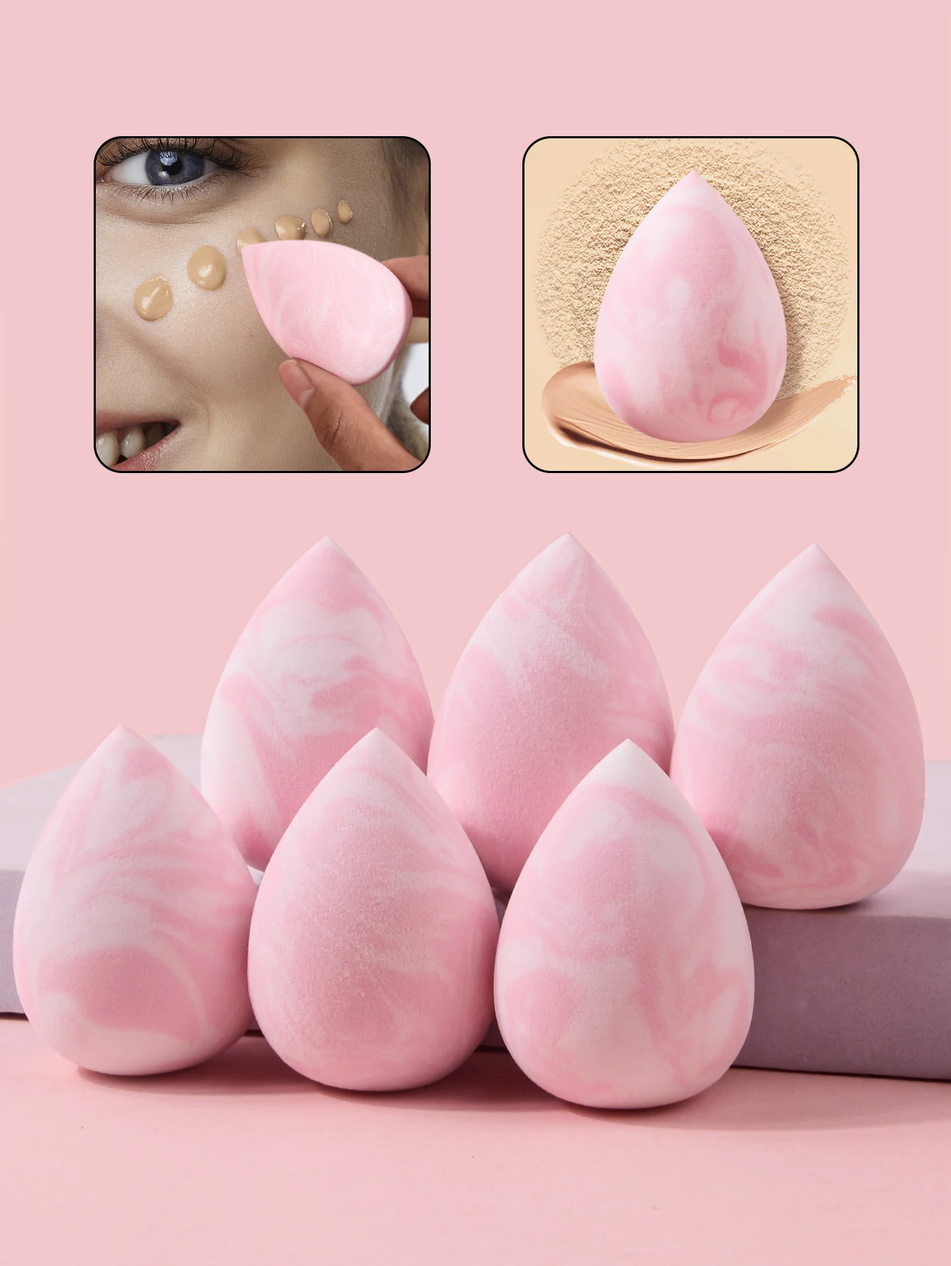 Juego de esponjas para polvo de huevo de belleza de alto nivel de apariencia de 6 uds, huevo de esponja para esponjas en polvo de gota de agua de doble propósito seco y húmedo