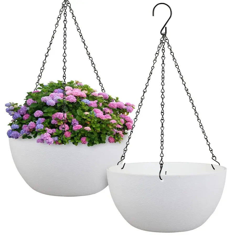

inch Large Hanging Planters for Indoor Outdoor Plants, 2 Pack Hanging Flower Pots with Drainage Holes and Chain for Garden Porch