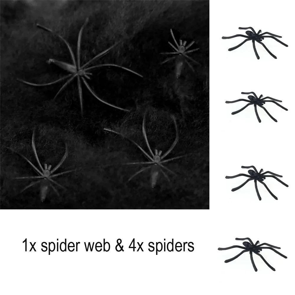 Ragno di Halloween Tela di cotone con quattro ragni Decorazione Atmosfera di Halloween Forniture per decorazioni per la casa per feste in giardino all'aperto