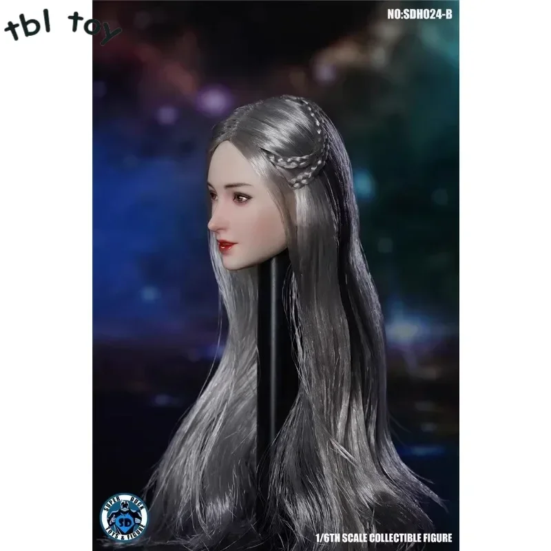 SUPER DUCK 1/6 Scale SDH024 Female Soldier Head Sculpt Long Grey Hair Model for 12 Inch Figures Phicen Pale Color JIAOU Doll