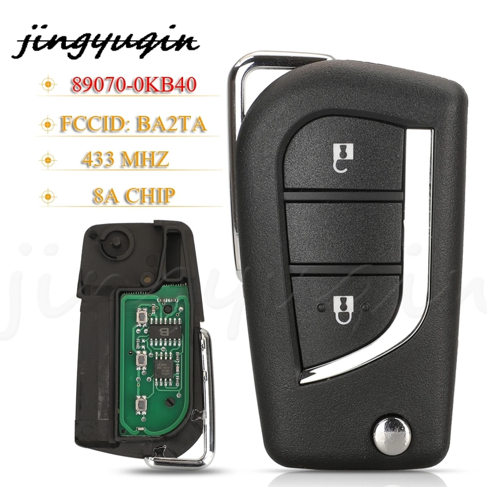 

jingyuqin 2 Buttons Folding Smart Remote Car Key Fob BA2TA 433MHz 8A Chip 89070-0KB40 For Toyota Hilux 2015 - 2020 Yaris