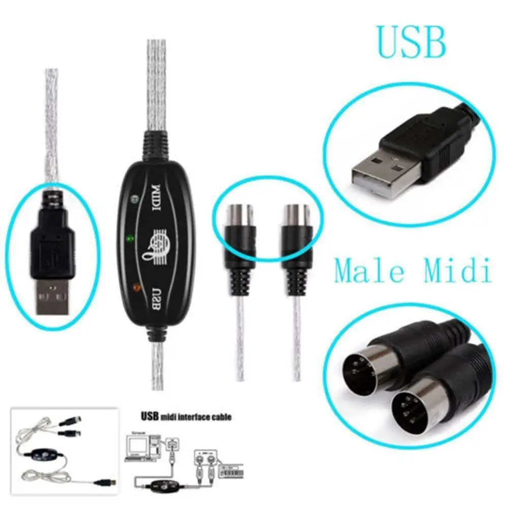 

Interface for Keyboard PC Audio Music Line for Electric Piano Drum Adapter USB IN-OUT Converter MIDI Cable MIDI to USB Cable