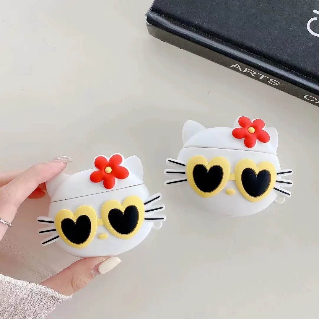 حافظة لهاتف Airpods Pro 2، نظارات Hello Kitty الشمسية باللون البني من السيليكون لسماعات Airpods 3 2 1 حافظة لهاتف Kids Funda #5
