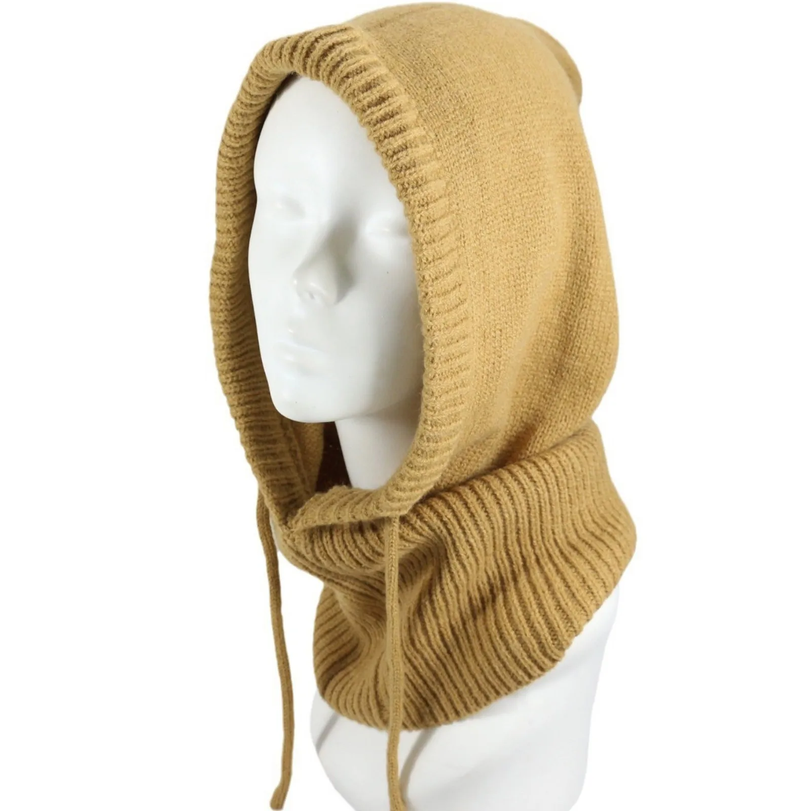 Knitted Head Hood Hooded Neck Collar Cap Head Drawstring Thick Beanie Men&women Extended Version Windproof Soft Hat