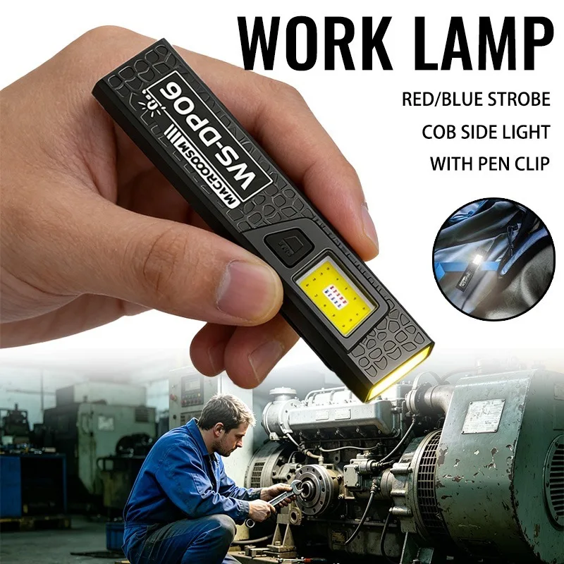 1PC LED COB Flashlight Type C Rechargeable 550LM Portable Mini Torch Pocket Lantern Flood Work Light With Magnet For Emergency