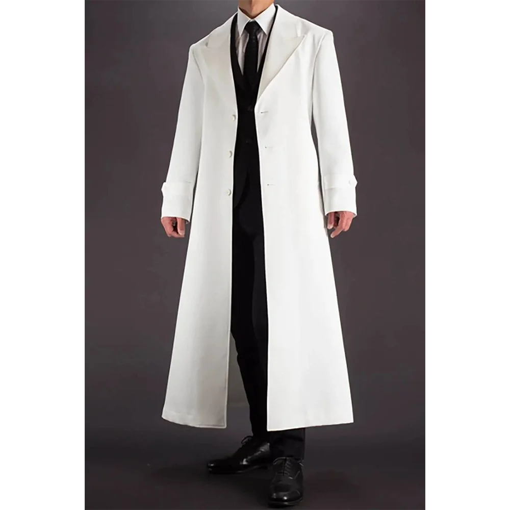 

2025 Classic White Long Coat Single Breasted Peak Lapel Casual Work Commute Clothing For Formal Occasion