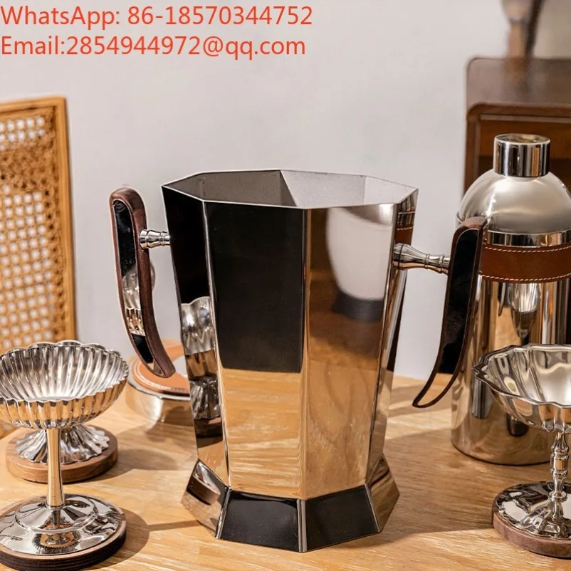 Modern Light Luxury Stainless Steel Ice Bucket Champagne Bucket Ornament Model Room Restaurant Bar Counter