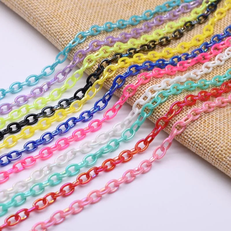 

AB Color Width 6mm Small Length 50cm Acrylic Link Chain Lobster Clasp Chains For Key Eyeglass Chain Making Jewelry Necklace