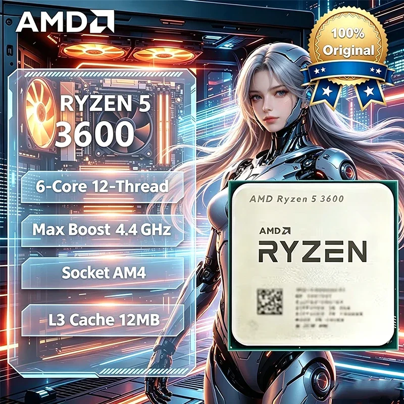 CPU AMD Ryzen 5 3600, 3.6GHz, 6 Núcleos, 12 Subprocesos, Procesador Ryzen 5 R5 3600, LGA AM4, CPU para Juegos, Sin Embalaje