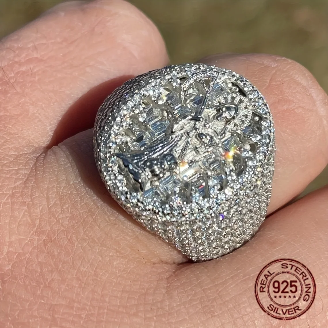 حقيقي 925 خواتم فضة الرغيف الفرنسي تشيكوسلوفاكيا قاتمة ريبر سانتا Muerte مثلج رجالي الهيب هوب الدائري الموت الله هالوين مجوهرات هدية #1