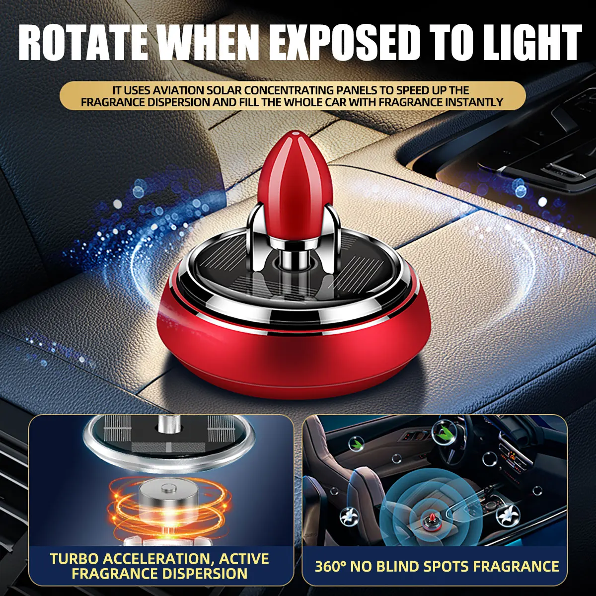 Solar Powered Car Air Freshener Rocket Shape Perfume Long-lasting Fragrance Diffuser Auto Aroma Dashboard Decoration