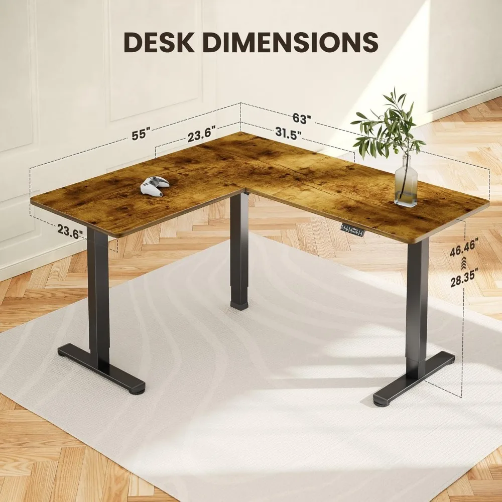 63" x 55" Dual Motor L Shaped Standing Desk, Electric Height Adjustable, Extra Large Desktop, Interchangeable Installation of L