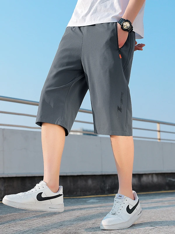 

Ice Silk Sports Seven-Foot Pants Men's Summer Thin Loose Straight Casual Mid-Thigh orts Qui-Drng Knee-Length orts