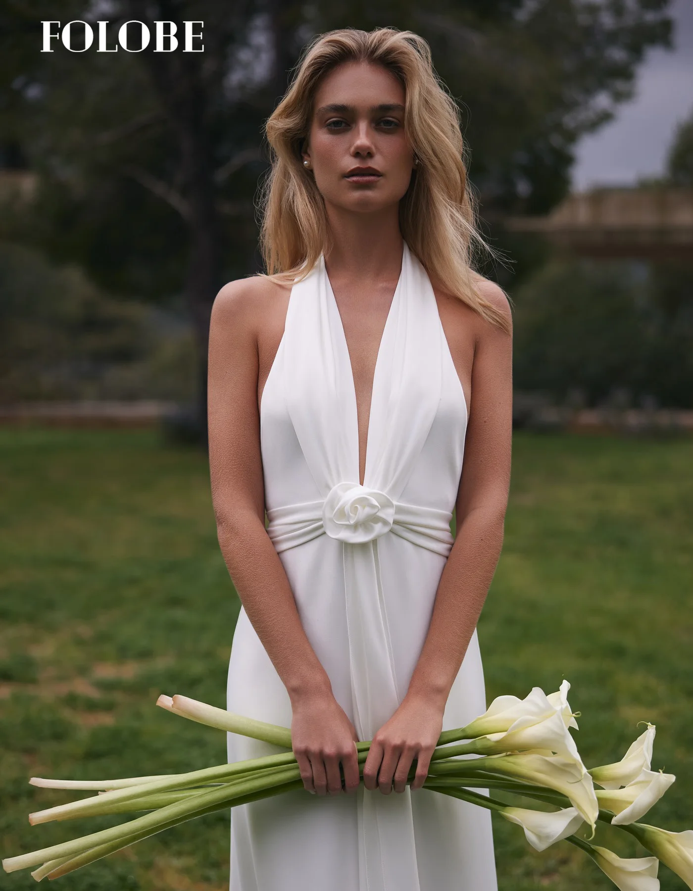 FOLOBE رقبة على شكل حرف v أنيقة مع أكمام بدون ظهر زهور لحفلات الزفاف فساتين حفلات الزفاف العروس vestidos de noche مخصصة