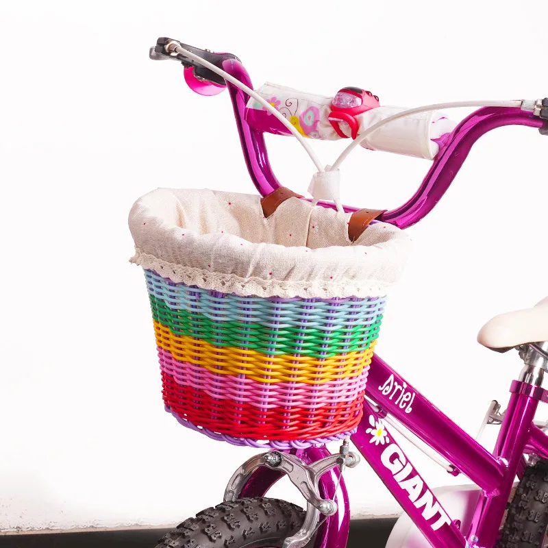 Bicycle Children's Car Basket Retro Woven Car Basket Rainbow Color Car Basket Front Car Basket Front Car Blue Riding Accessories view 5
