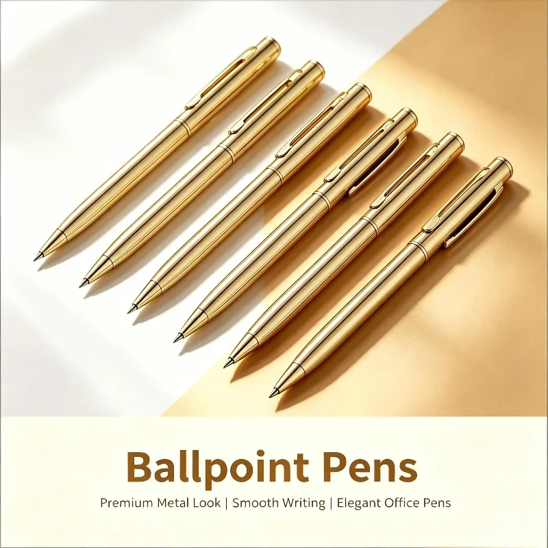 2/6pcs Luxury Golden Ballpoint Pen with a Medium Tip, Smooth Writing, Made of Metal, Sleek Design，Durable Construction