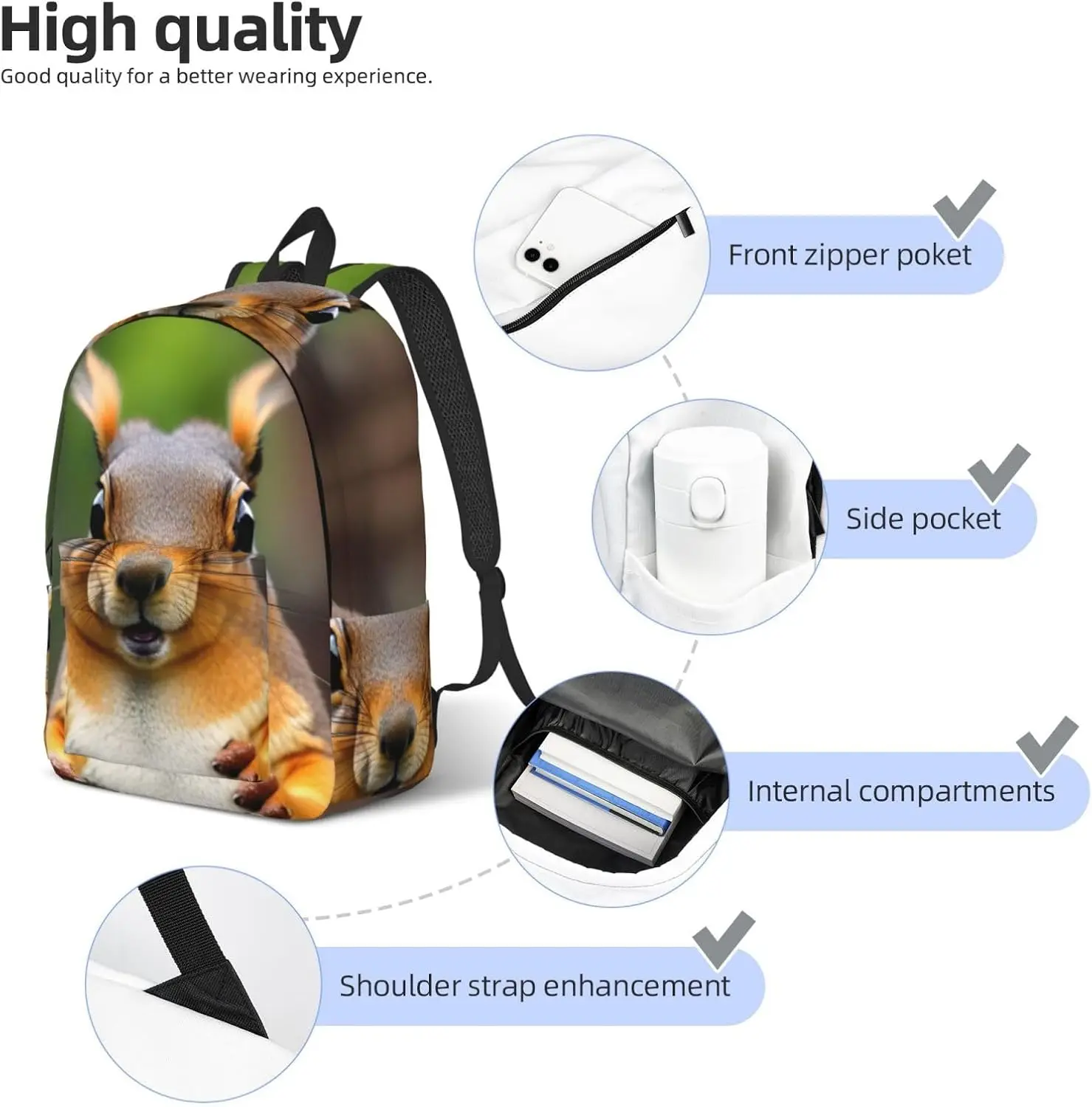 Squirrel Funny Animal print Canvas backpack, fashionable and casual, fit for daily use and outdoor activities