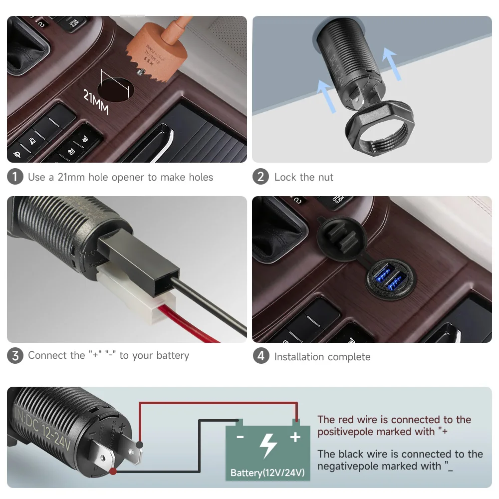 Carregador de carro USB para celular automotivo, soquete de cobre puro, rápido e estável, 2 portas, entrada 5V, 4.2A, 12V