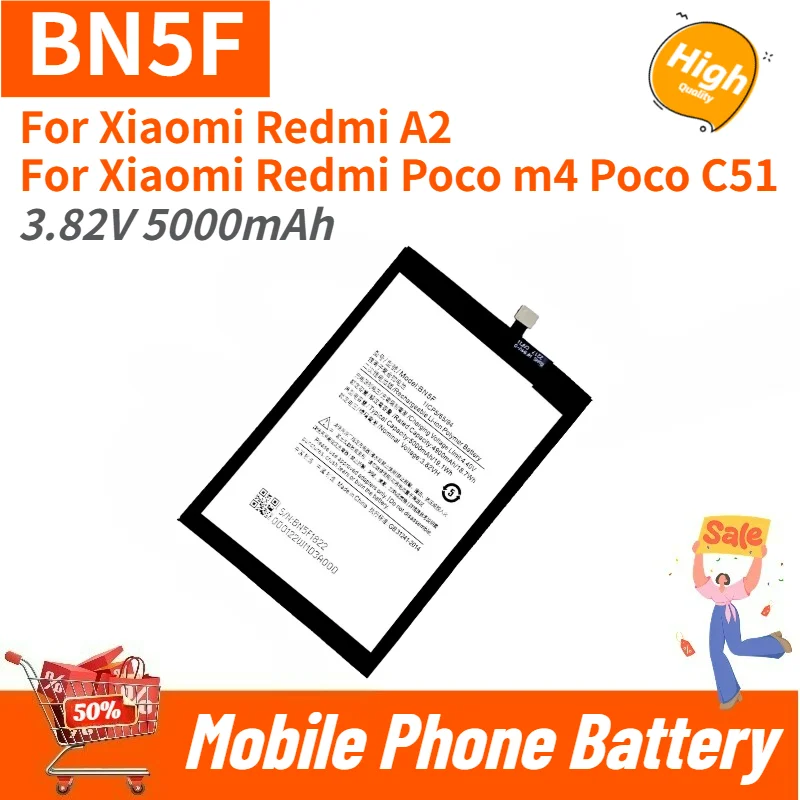 High Quality BN5F Phone Battery 3.82V 5000mAh For Xiaomi Redmi A2 Redmi Poco m4 Poco C51 Brand New Replacement Battery