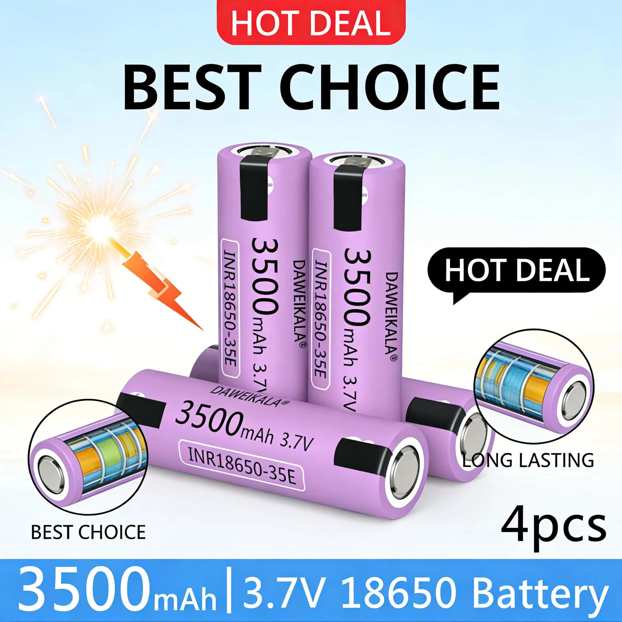 

Новая аккумуляторная батарея 35E 18650 3500 мАч 2025 года, высокомощная, с высоким током разряда 20А + никелевая лента для DIY