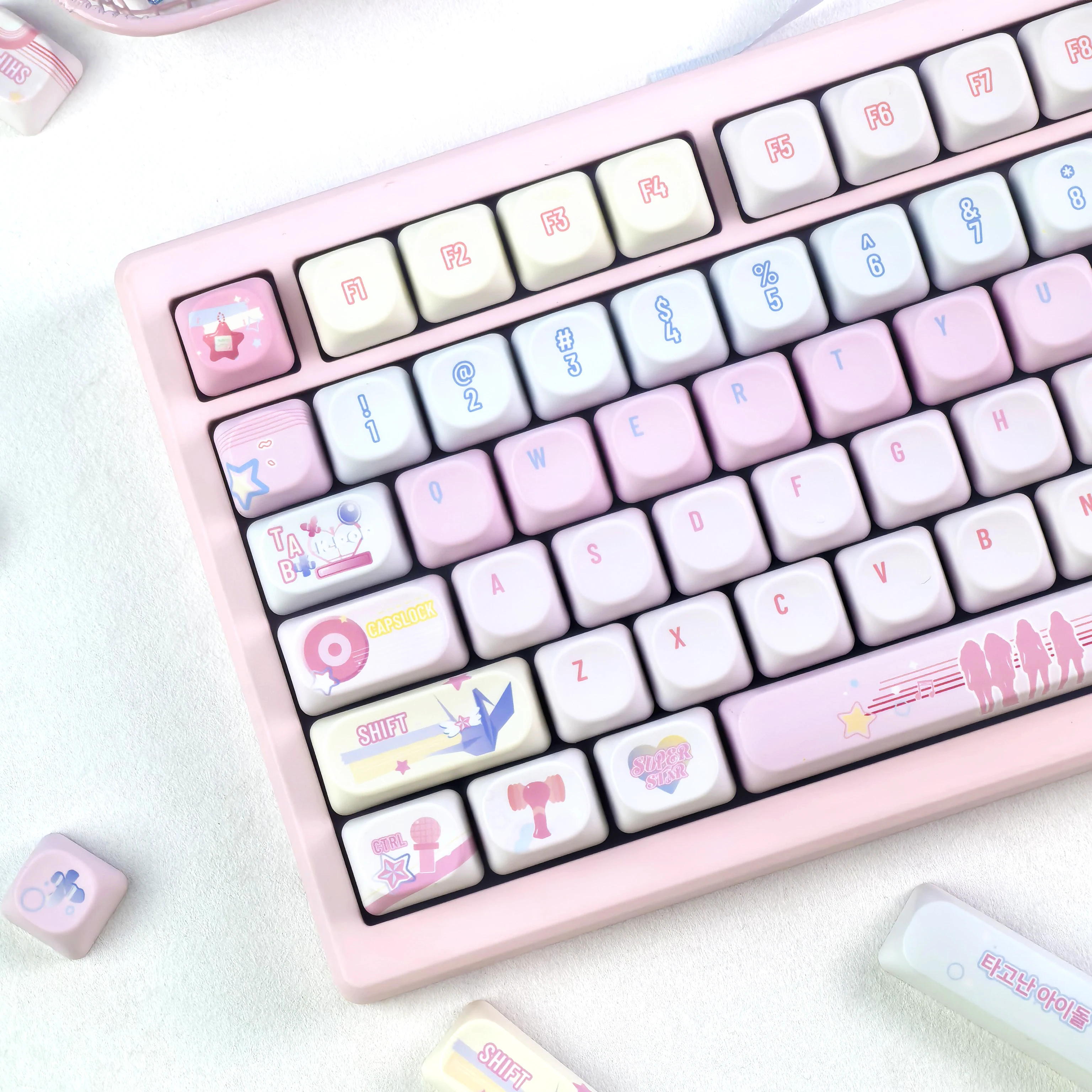 MAIMOOO PBT Pink Keycaps Moa Cherry Korean Russian Virtual Girl Group Customized DIY Keyboard Keycaps