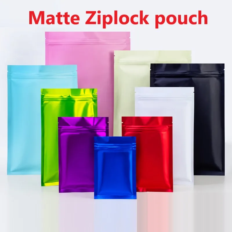 50pcs Matte Colorful Aluminum Ziplock Bags Reusable Self Seal Storage Bags Food Grade Resealable Pouches Kitchen