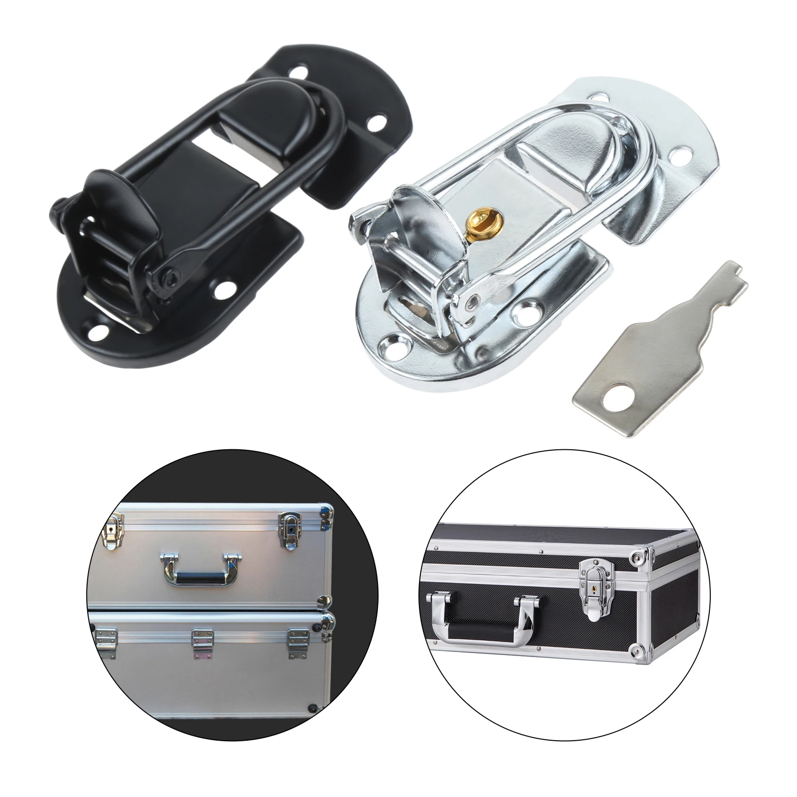 Metal Box Latch Hasp with/without Key Silver/Black Safety Lock 69*34mm Buckle Aviation Case Cabinet Toolbox Gift Box Hardware