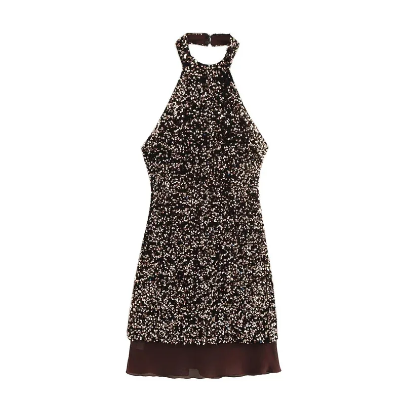 

Мини-платье без бретелек с блестками для женщин, без рукавов и открытой спины, облегающее сексуальное модное вечернее короткое платье