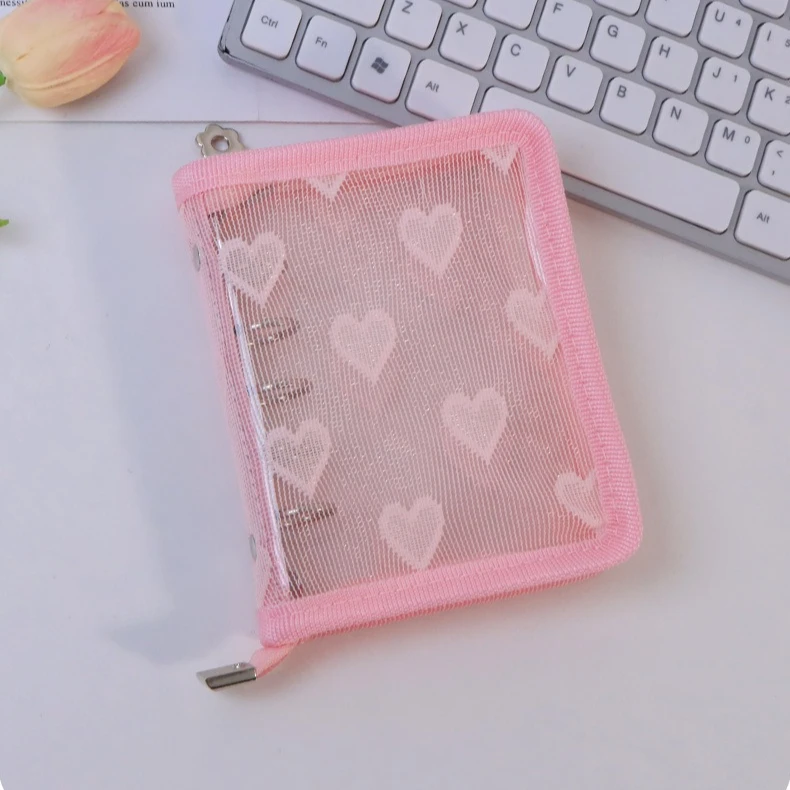 

Kawaii M5 Lace Heart Binder Zipper Notebook for Kpop Collection Cute Journal Girl Student Diary Photo Card Organizer M5 다이어리