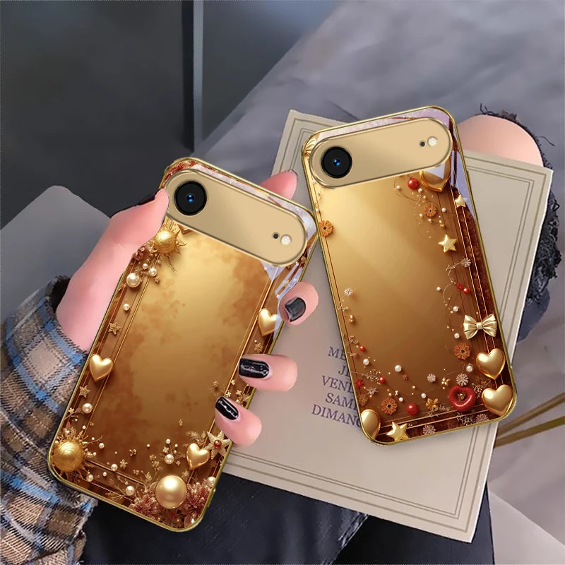 

Golden ribbon and bow For IPhone 17Pro Max 16 17 Pro 15 Pro 14 13 Plus 12 Mini 11Pro Max XR 16E 17Air Golden glass phone case