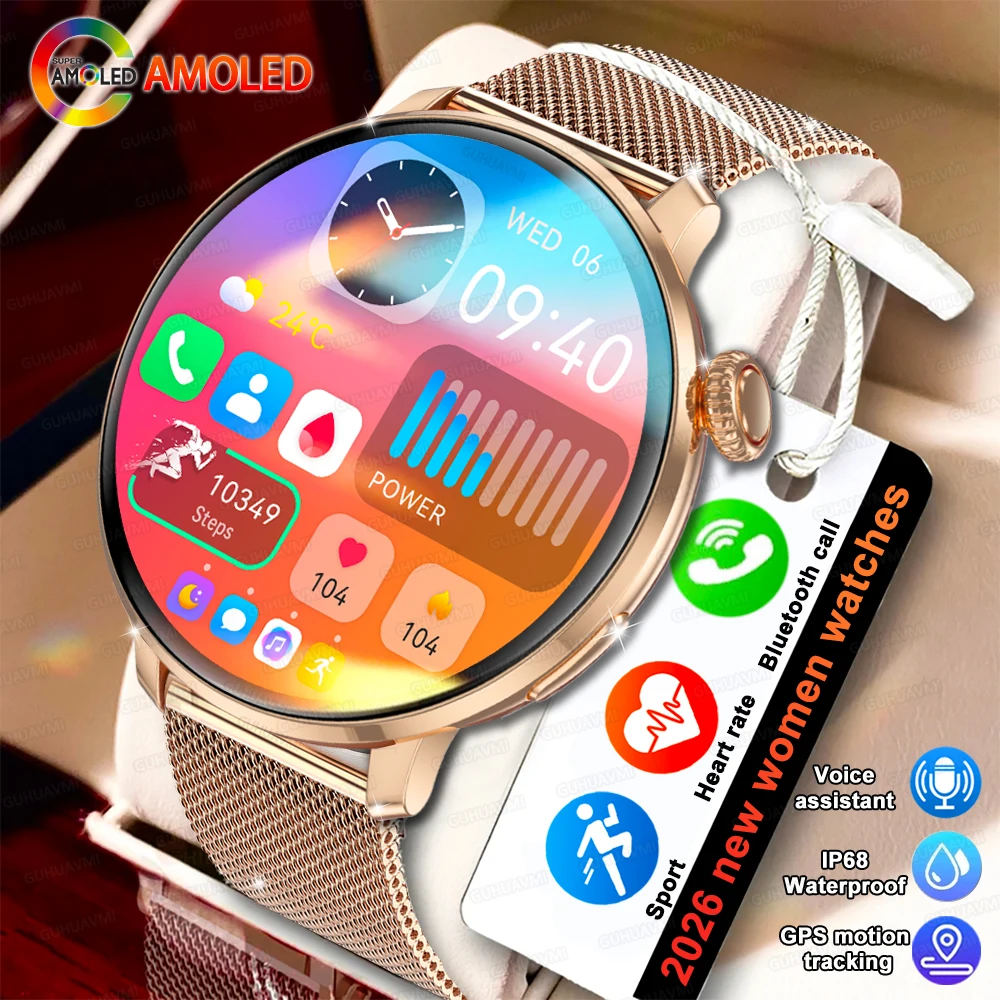 2025 New Lady Fashion Smart Watch women AMOLED HD Screen GPS Sport Heart Rate Bluetooth Call Waterproof Outdoor Smartwatch Women